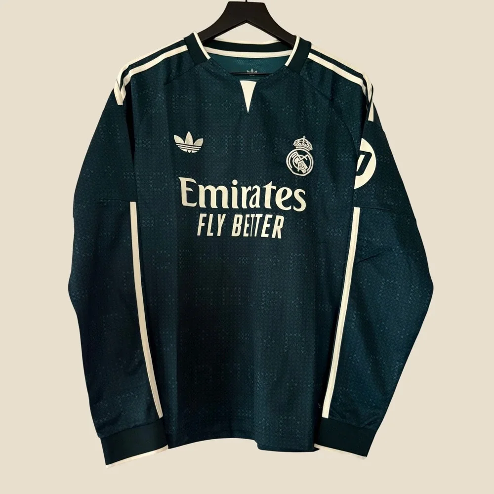26/27 Adidas Real Madrid Long Sleeve Away Fan Jersey Green Emirates Mens Large